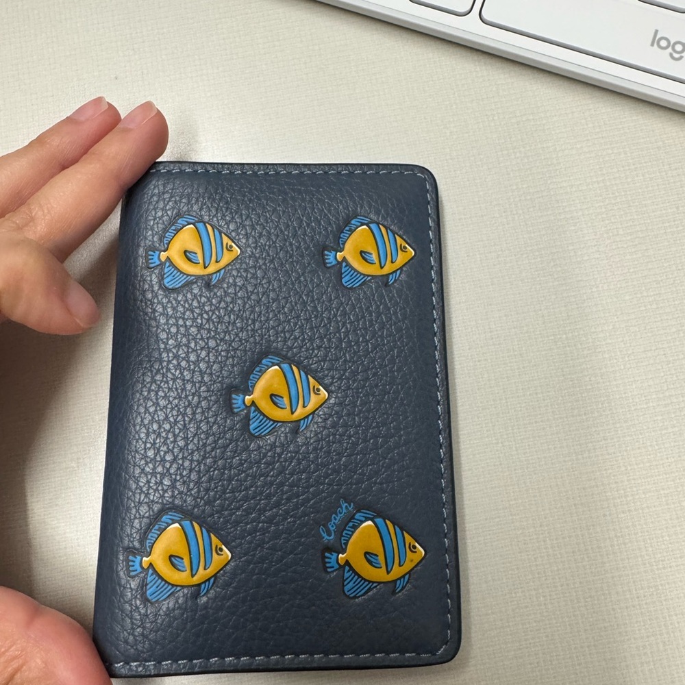 Coach Blue Leather Card Holder with Fish Design